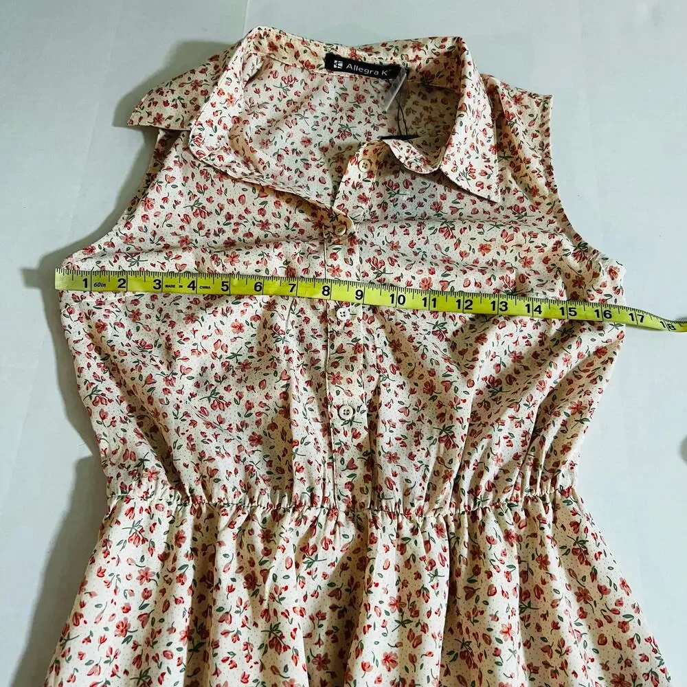 Allegra K Floral Sleeveless Half Button Up Dress Size XS NWT